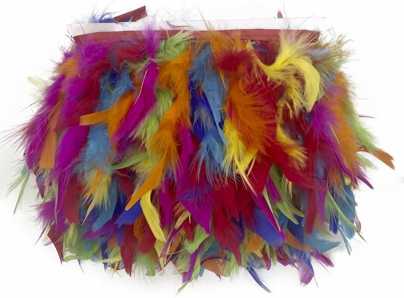 Shekyeon Turkey Feathers Fringe Trim for Party Clothing DIY Sewing Crafts Decoration Pack of 2 Yards (Colorful) - Image 1